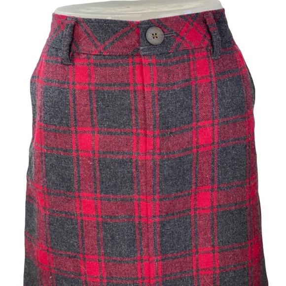 Eddie Bauer Red Plaid Wool Blend A-Line Skirt 4 - Picture 5 of 7
